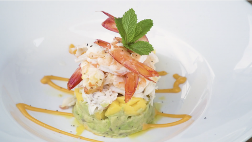 Prawn and Sand Crab Stack With Mango And Avocado
